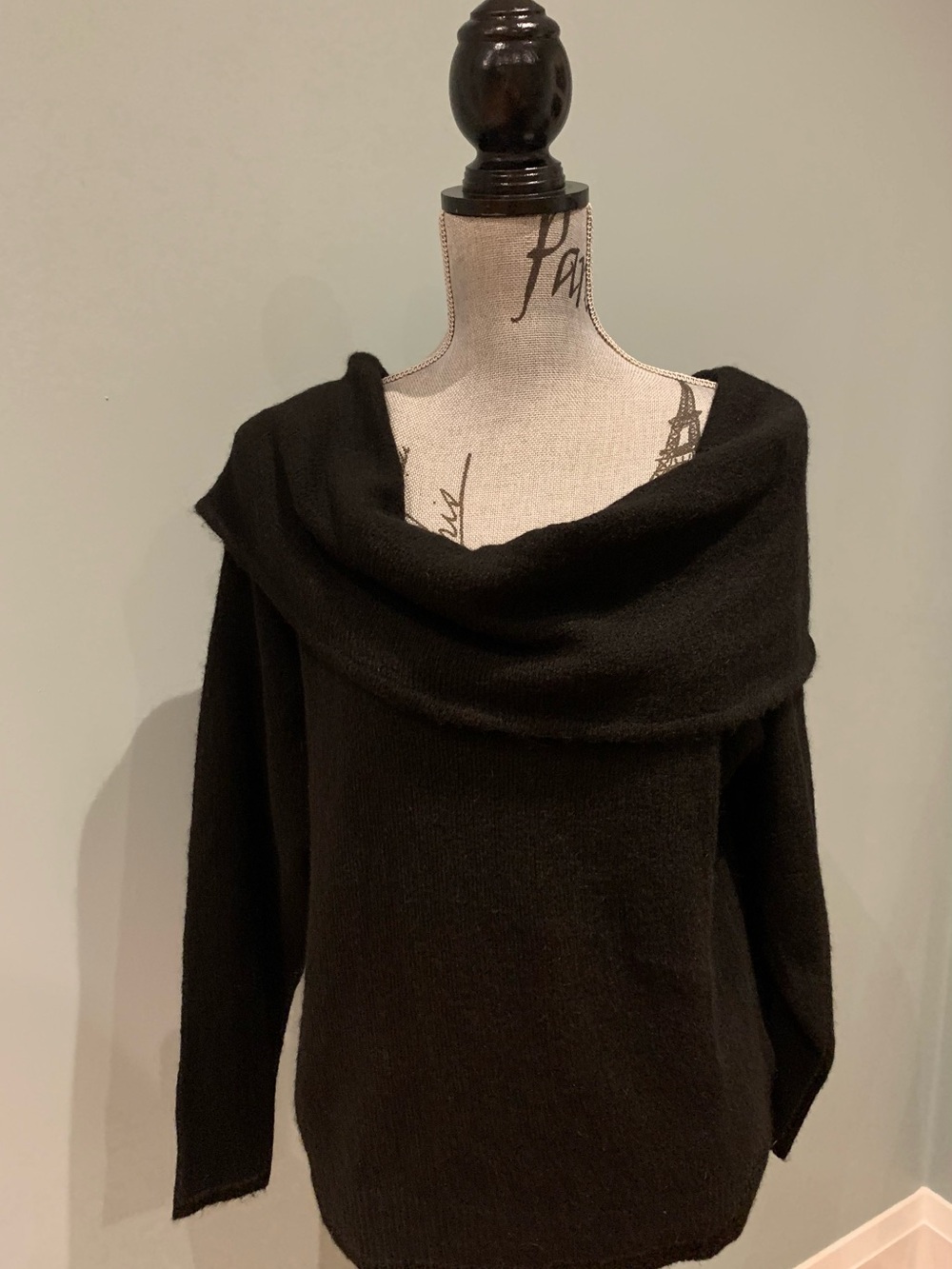 H&M Black Off-the-Shoulder Fold-Over Knit Sweater